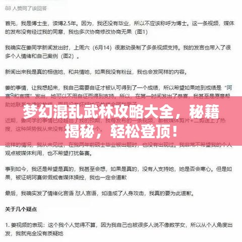 梦幻混乱武林攻略大全，秘籍揭秘，轻松登顶！