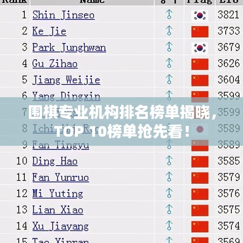 围棋专业机构排名榜单揭晓，TOP 10榜单抢先看！