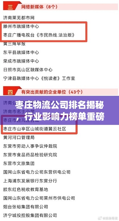 枣庄物流公司排名揭秘，行业影响力榜单重磅出炉！