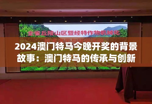 2024澳门特马今晚开奖的背景故事：澳门特马的传承与创新之路