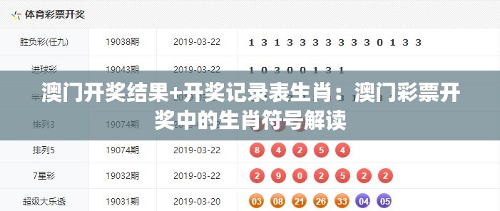 澳门开奖结果+开奖记录表生肖：澳门彩票开奖中的生肖符号解读