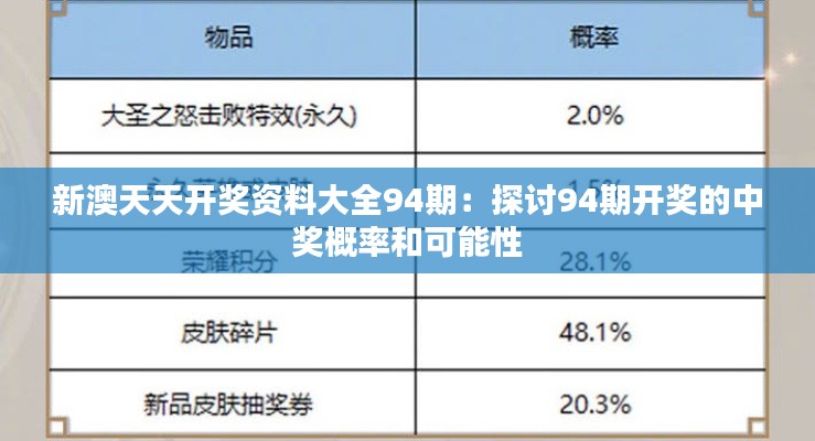 新澳天天开奖资料大全94期：探讨94期开奖的中奖概率和可能性