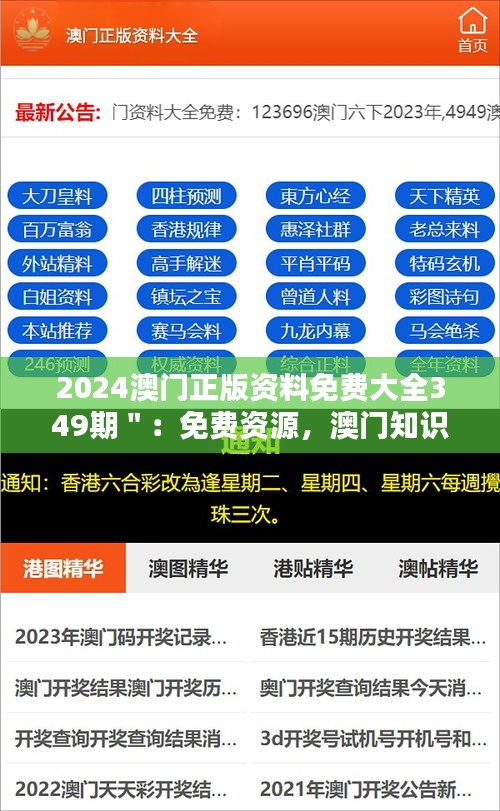 2024澳门正版资料免费大全349期＂：免费资源，澳门知识宝库