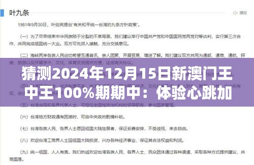 猜测2024年12月15日新澳门王中王100%期期中：体验心跳加速的顶尖对决