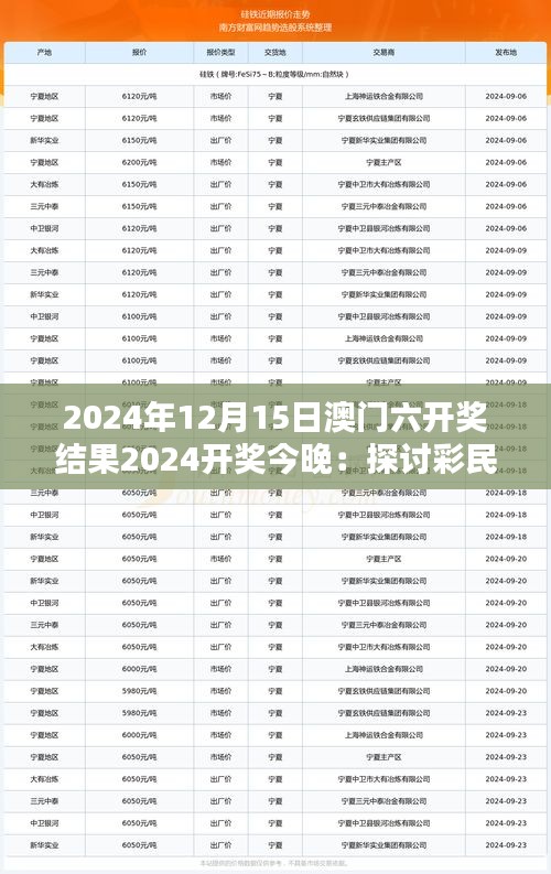 2024年12月15日澳门六开奖结果2024开奖今晚：探讨彩民期待的数字背后的意义