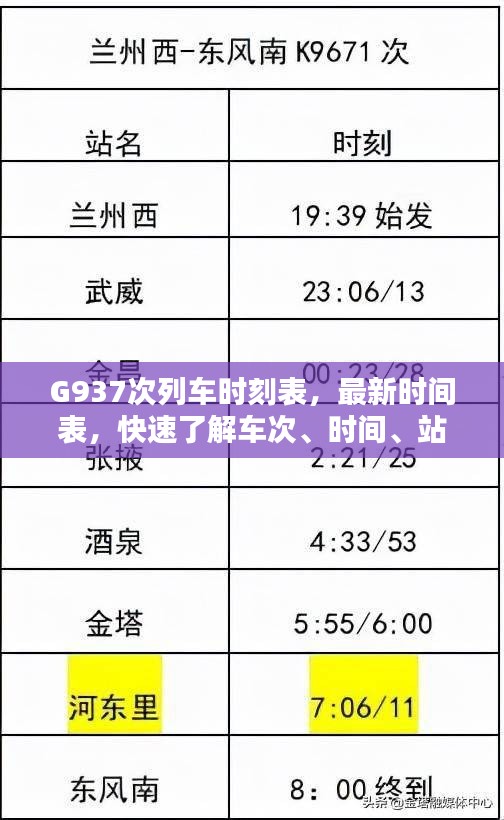 G937次列车时刻表，最新时间表，快速了解车次、时间、站点信息