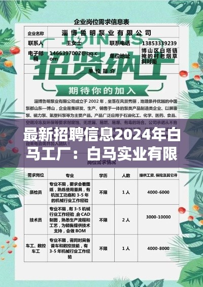 最新招聘信息2024年白马工厂：白马实业有限公司电话多少 