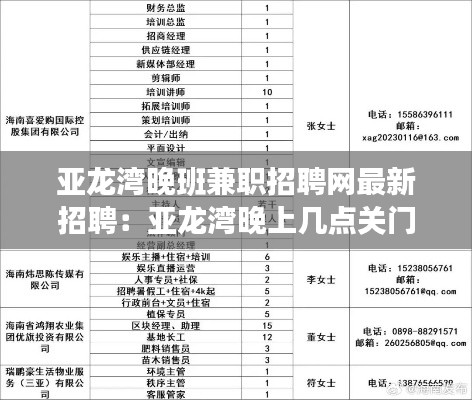 亚龙湾晚班兼职招聘网最新招聘：亚龙湾晚上几点关门 