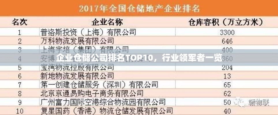 企业仓储公司排名TOP10，行业领军者一览