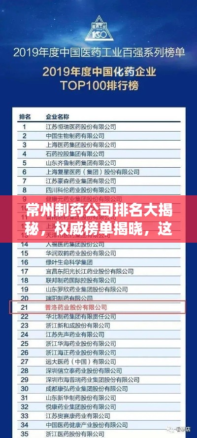 常州制药公司排名大揭秘，权威榜单揭晓，这些企业独占鳌头！