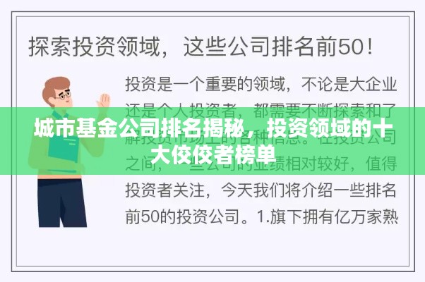 城市基金公司排名揭秘，投资领域的十大佼佼者榜单