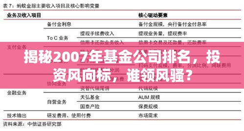 揭秘2007年基金公司排名，投资风向标，谁领风骚？