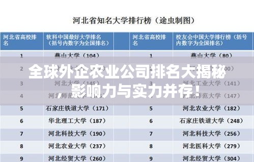 全球外企农业公司排名大揭秘，影响力与实力并存！