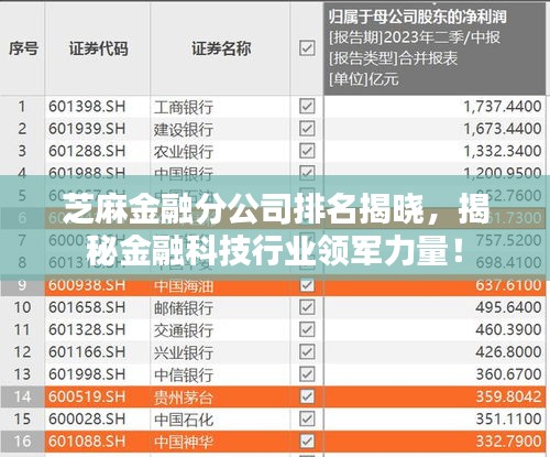 芝麻金融分公司排名揭晓，揭秘金融科技行业领军力量！