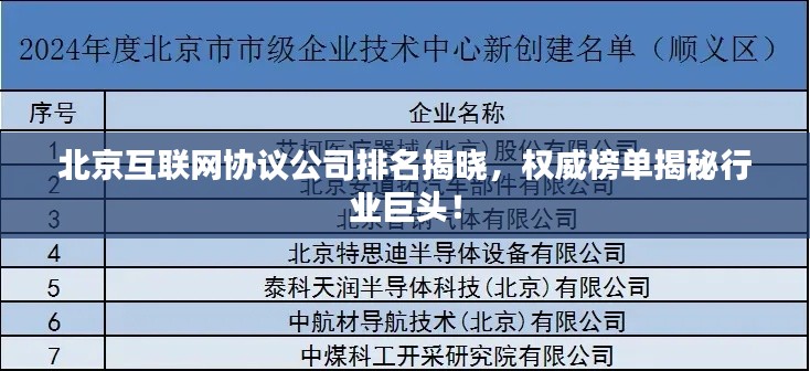 北京互联网协议公司排名揭晓，权威榜单揭秘行业巨头！