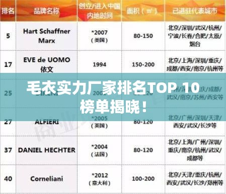 毛衣实力厂家排名TOP 10榜单揭晓！