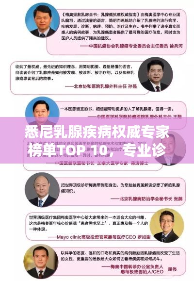 悉尼乳腺疾病权威专家榜单TOP 10，专业诊疗与信誉并重的标杆医生