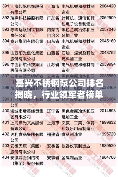 嘉兴不锈钢泵公司排名揭晓，行业领军者榜单重磅出炉！