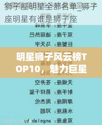 明星狮子风云榜TOP10，魅力巨星盘点