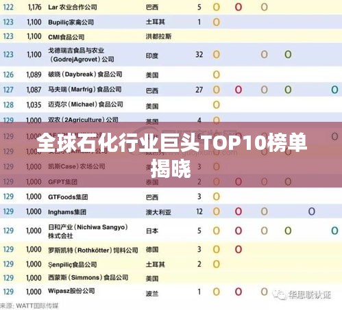 全球石化行业巨头TOP10榜单揭晓
