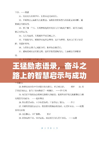 王猛励志语录，奋斗之路上的智慧启示与成功秘诀