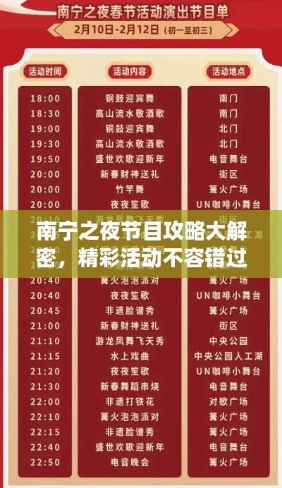 南宁之夜节目攻略大解密，精彩活动不容错过！