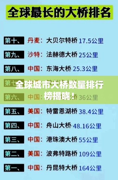 全球城市大桥数量排行榜揭晓！