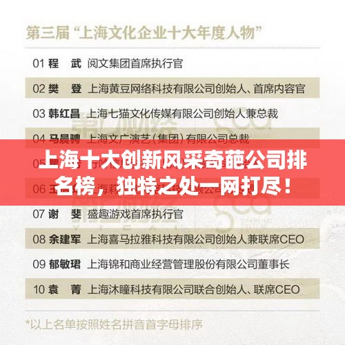 上海十大创新风采奇葩公司排名榜，独特之处一网打尽！